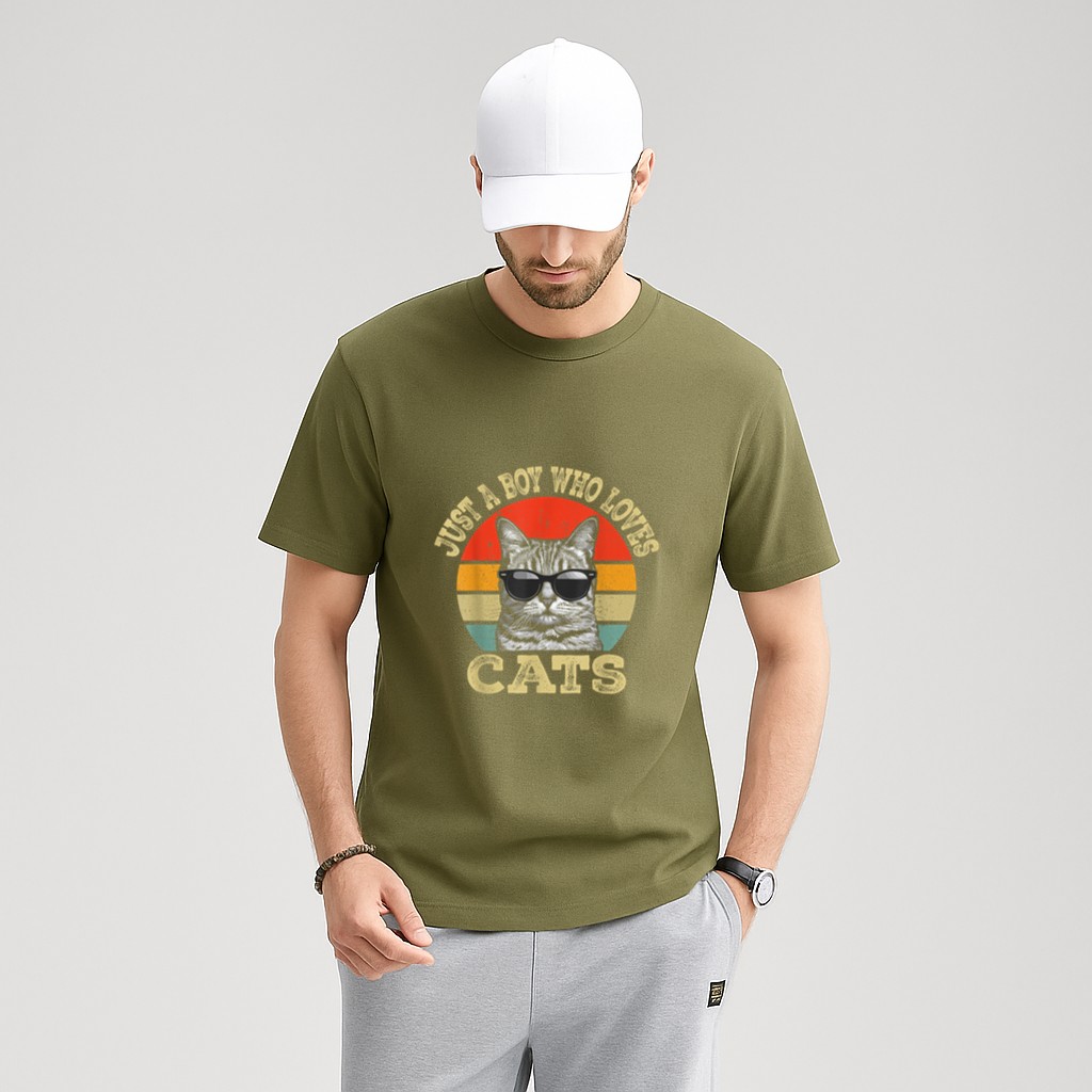Vintage Just A Boy Who Loves Cats Boy Kid Cat Lover For Boys T-Shirt