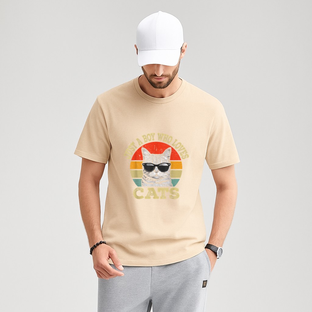 Vintage Just A Boy Who Loves Cats Boy Kid Cat Lover For Boys T-Shirt