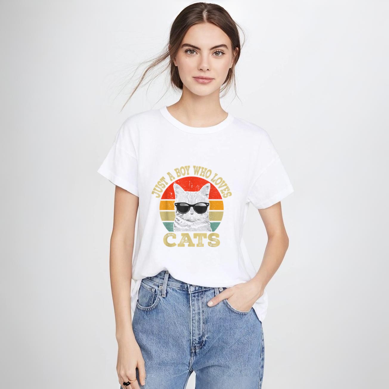 Vintage Just A Boy Who Loves Cats Boy Kid Cat Lover For Boys T-Shirt