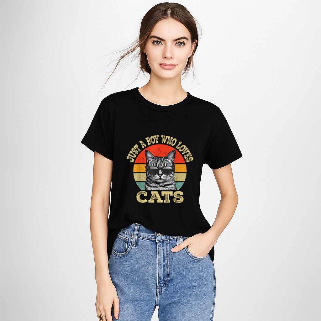 Vintage Just A Boy Who Loves Cats Boy Kid Cat Lover For Boys T-Shirt