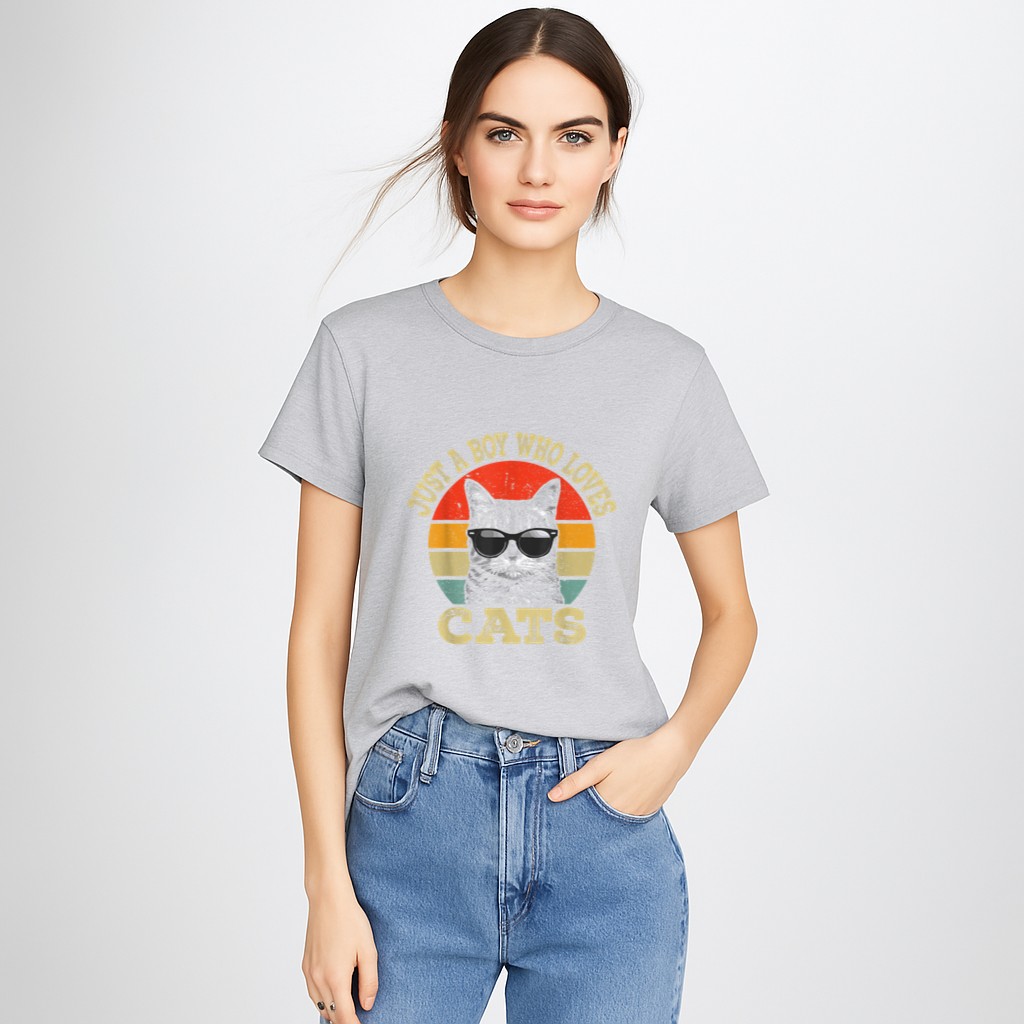 Vintage Just A Boy Who Loves Cats Boy Kid Cat Lover For Boys T-Shirt