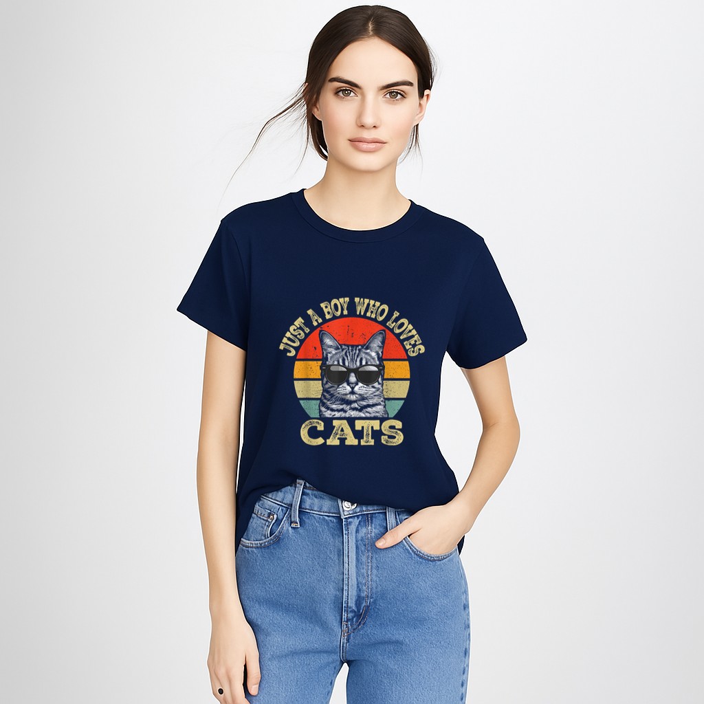 Vintage Just A Boy Who Loves Cats Boy Kid Cat Lover For Boys T-Shirt