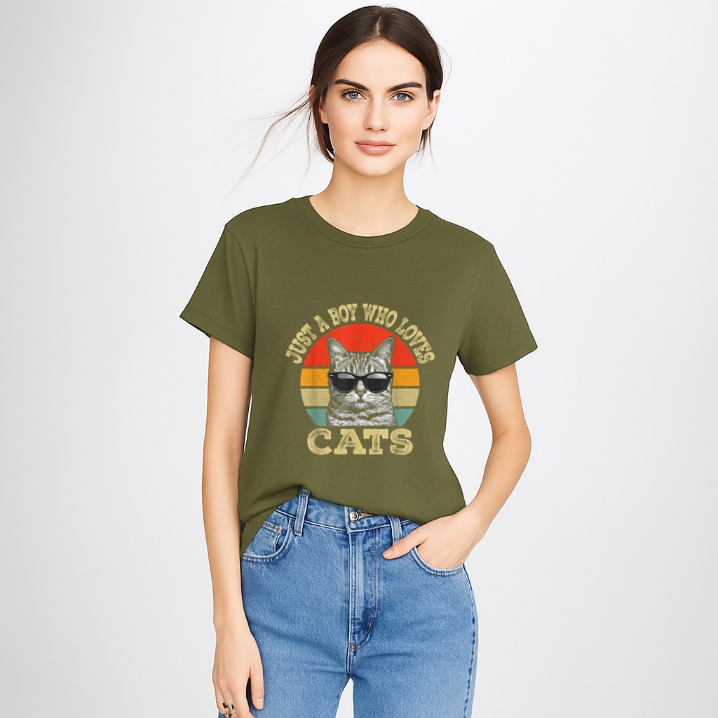 Vintage Just A Boy Who Loves Cats Boy Kid Cat Lover For Boys T-Shirt