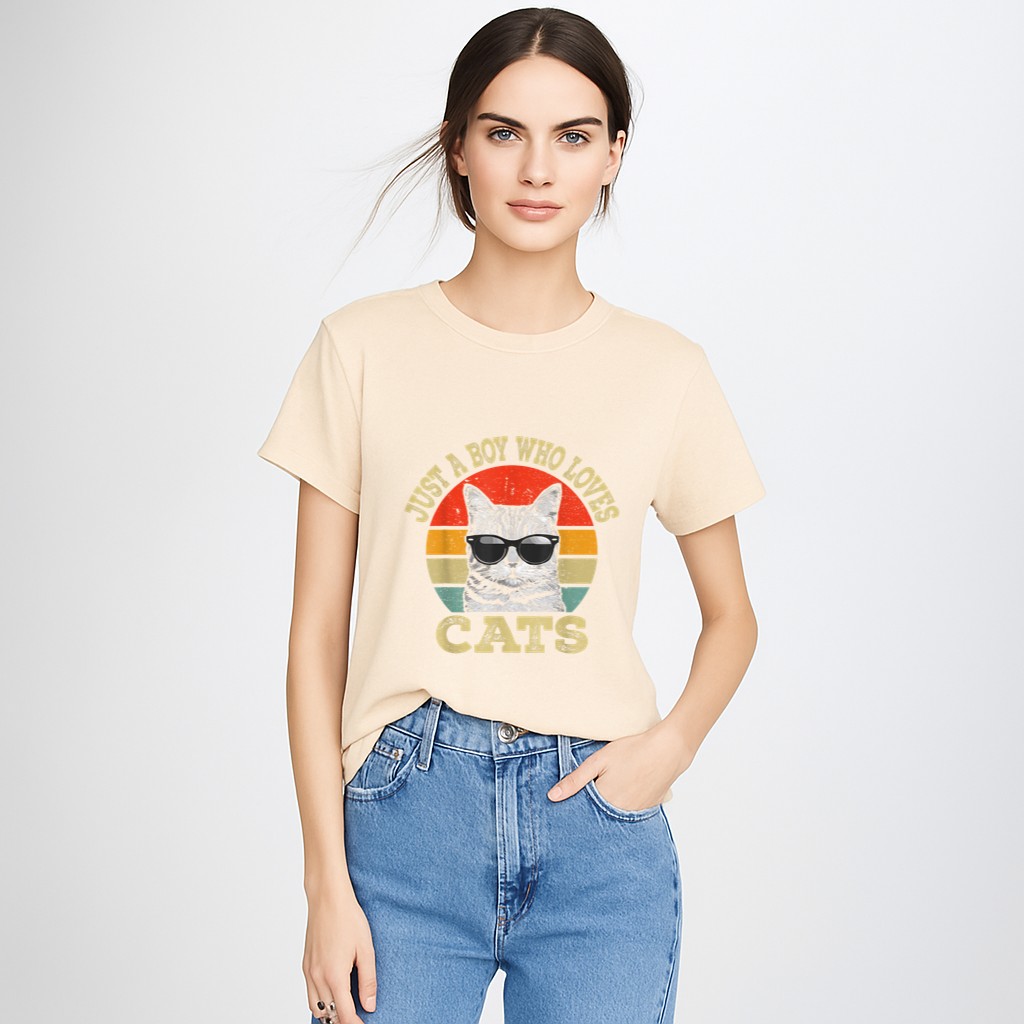 Vintage Just A Boy Who Loves Cats Boy Kid Cat Lover For Boys T-Shirt