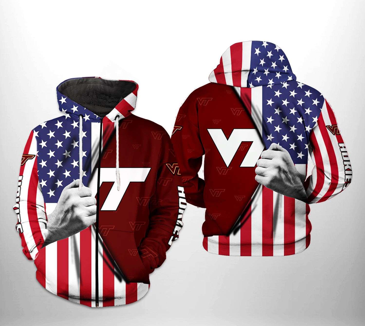 Virginia Tech Hokies NCAA US Flag Hoodie  Zip Hoodie Version 449