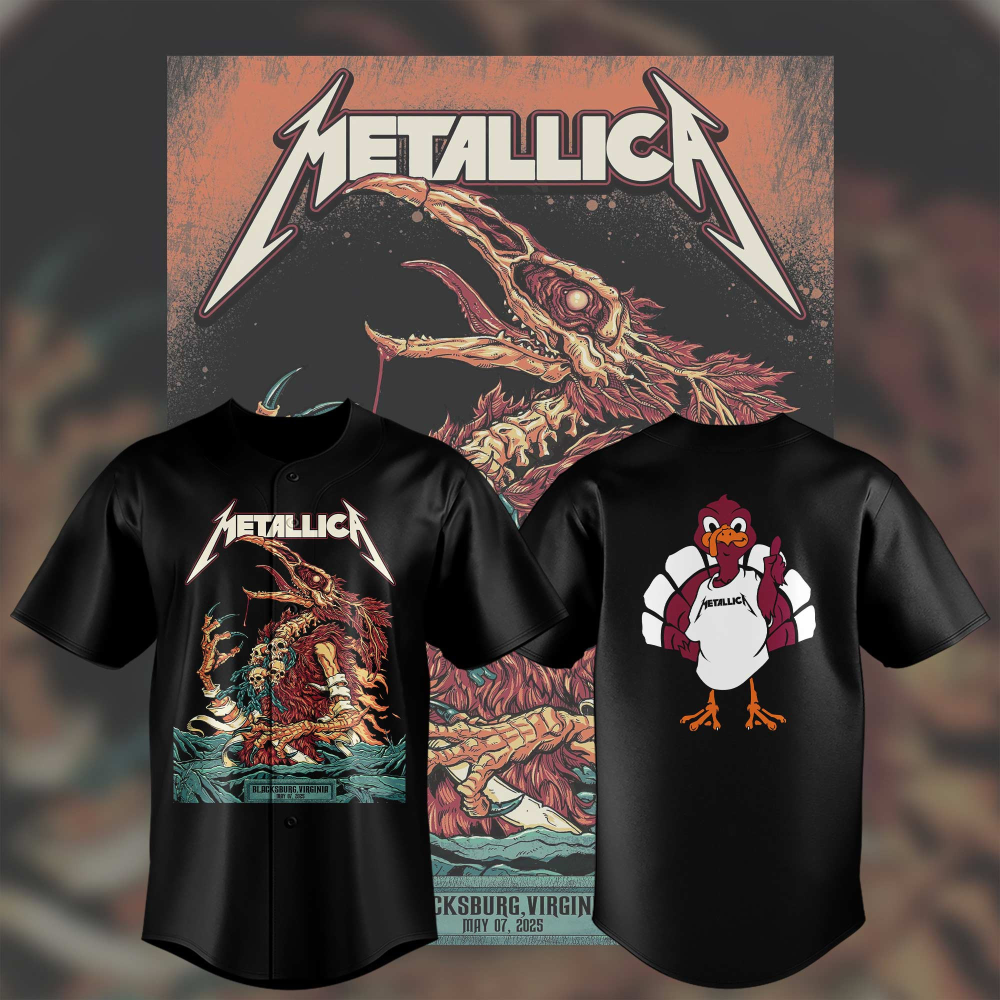 Virginia Tech Metallica M72 World Tour 2025 Black Virginia Tech Metallica M72 World Tour 2025 Black Jerseys Gift For Music Lovers Metallica Fans