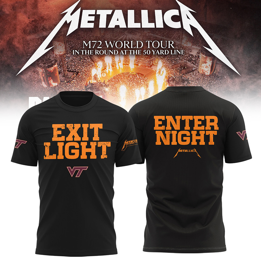 Virginia Tech Metallica Tee Shirt M72 2025 World Tour Merch VT Hokies Exit Light Enter Night