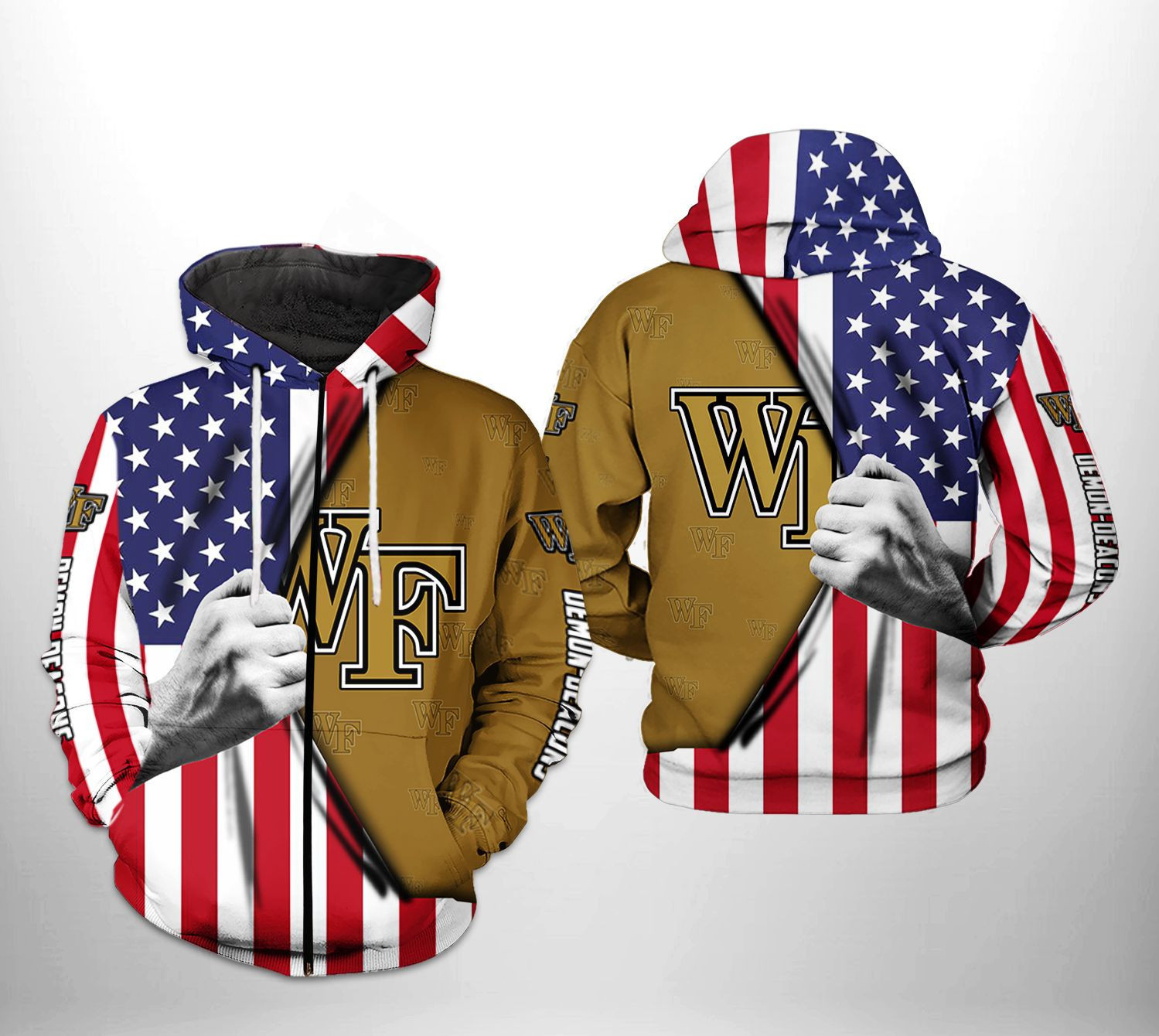 Wake Forest Demon Deacons NCAA US Flag Hoodie  Zip Hoodie Version 613