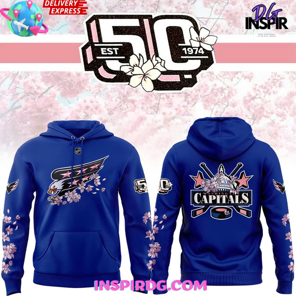 Washington Capitals 50th Anniversary Cherry Blossom Blue Hoodie Gift For Sport Music Fans