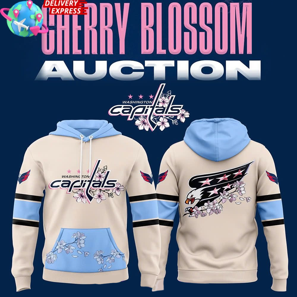 Washington Capitals Cherry Blossom 2025 Cream Hoodie Capitals Merch Fathers Day Present Ideas