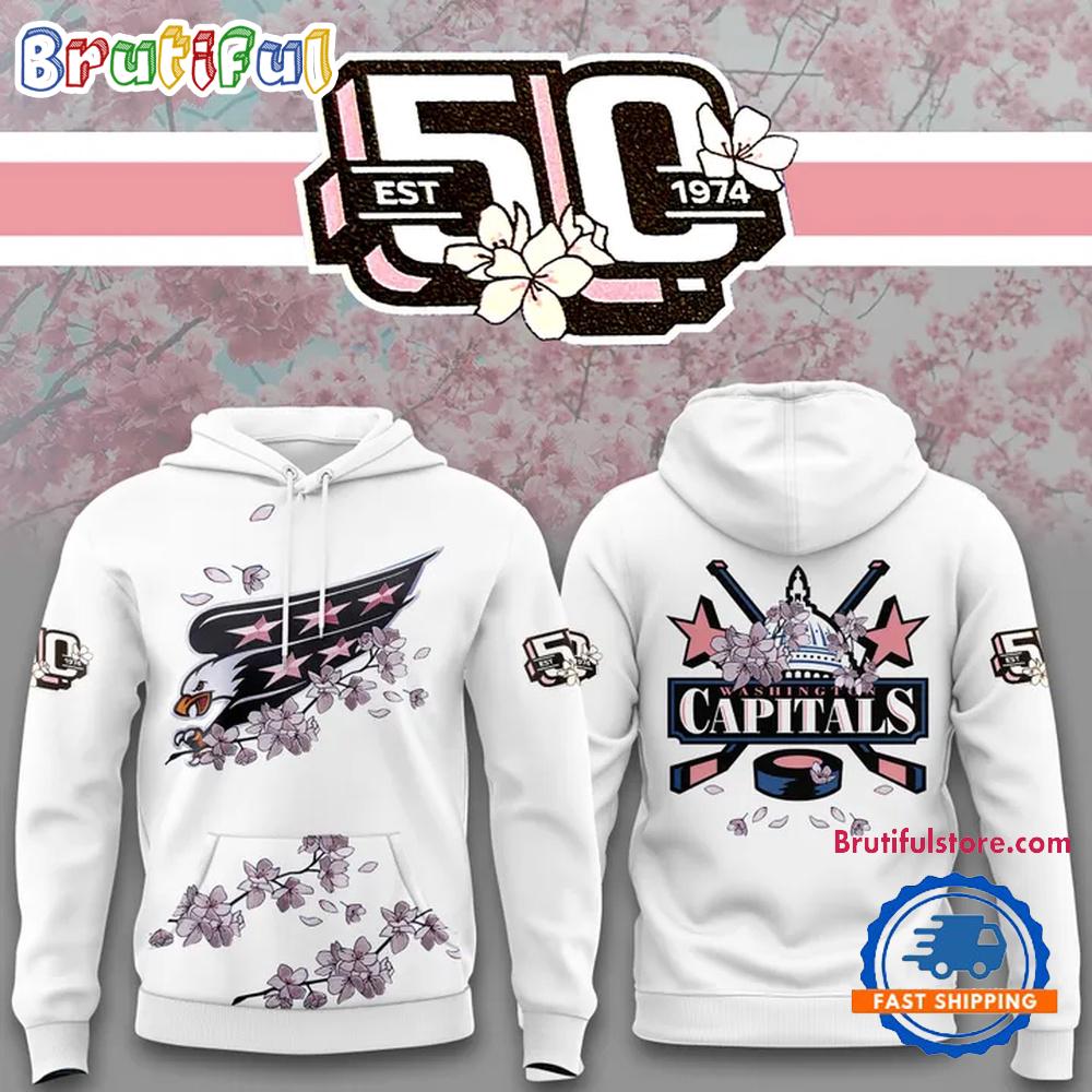 Washington Capitals NHL 2025 Cherry Blossom 50th Anniversary White Hoodie Gift For Sport Music Fans