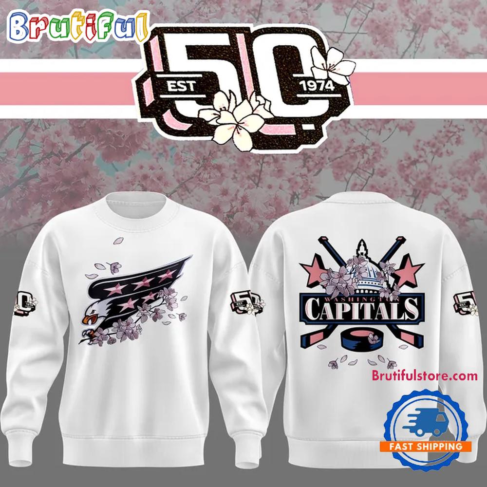 Washington Capitals NHL 2025 Cherry Blossom 50th Anniversary White Sweatshirt