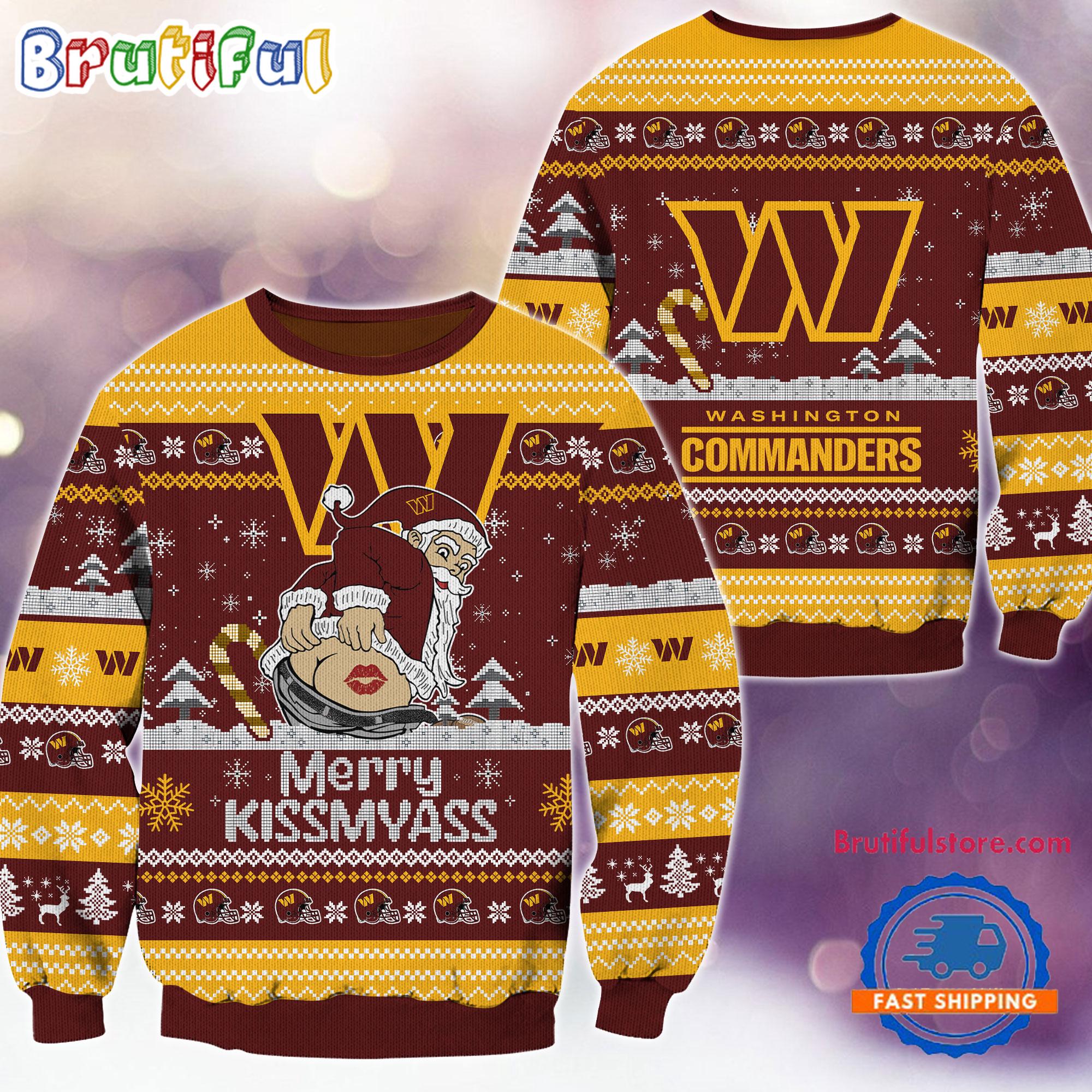 Washington Commanders NFL 2024 Merrykissmyass Funny Santa Claus Christmas Ugly Sweater