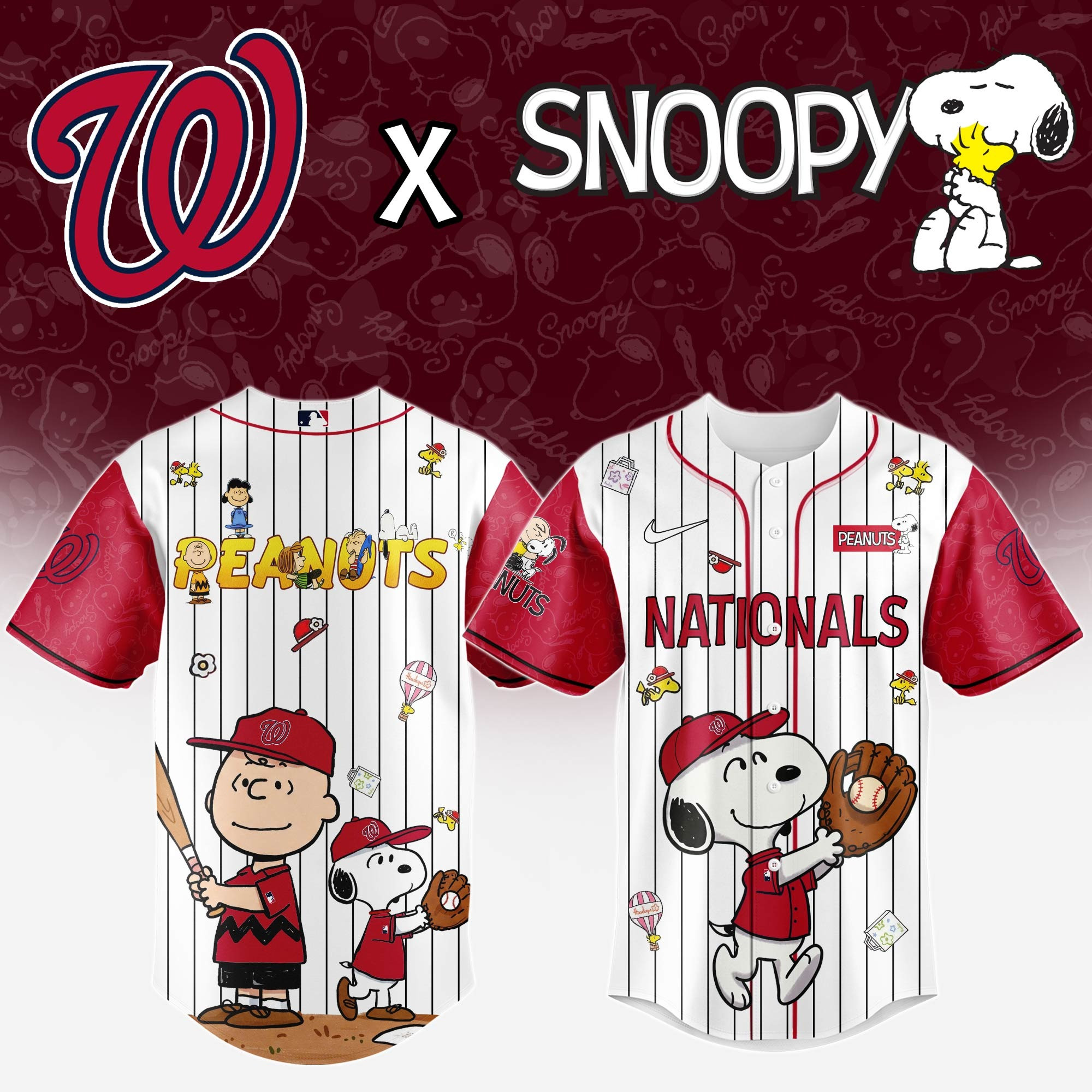Washington Nationals MLB 75Th Anniversary Of Peanuts Snoopy Jersey Baseball Fan Merch Gifts