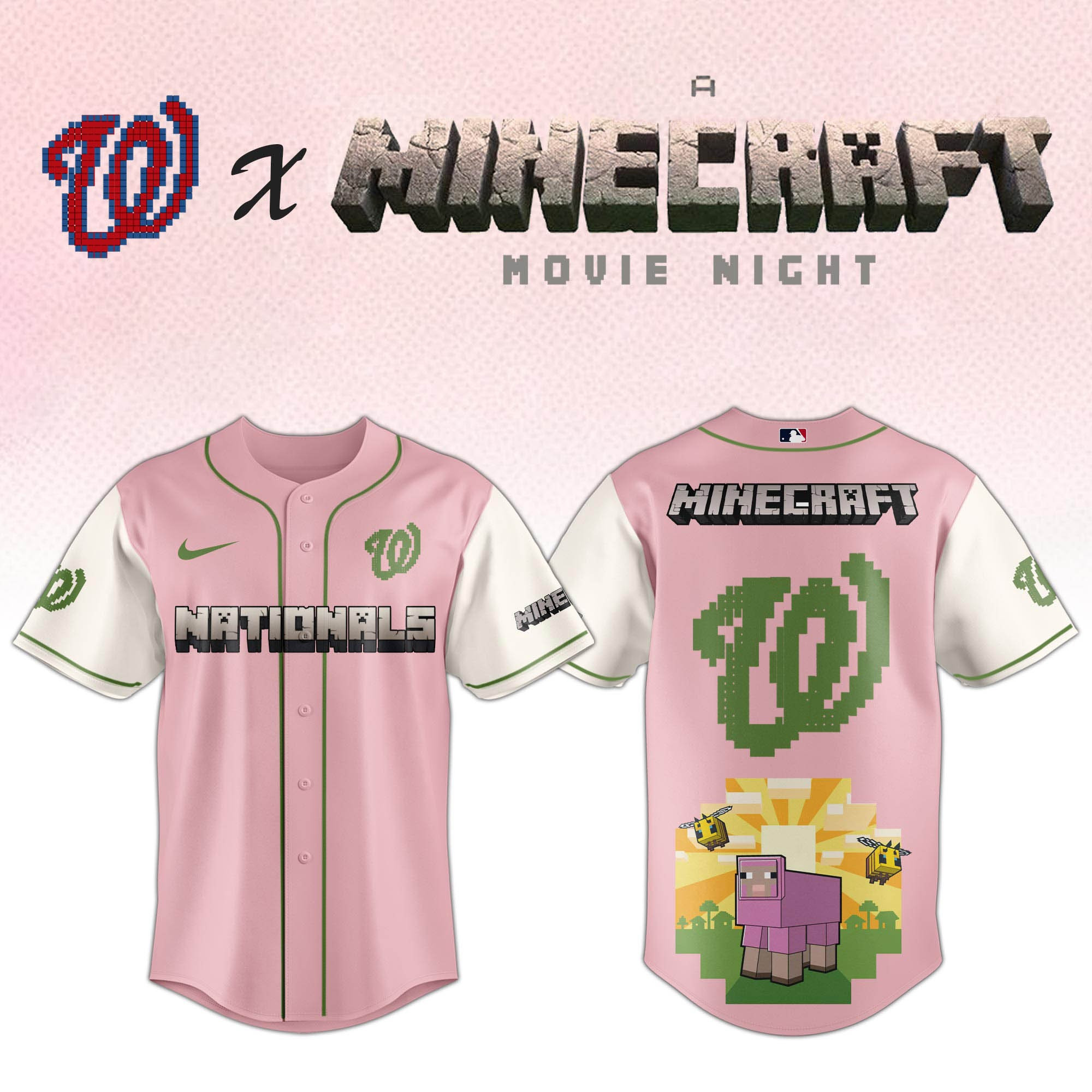 Washington Nationals MLB x A MINECRAFT MOVIE Night Jersey Cool Baseball Gifts