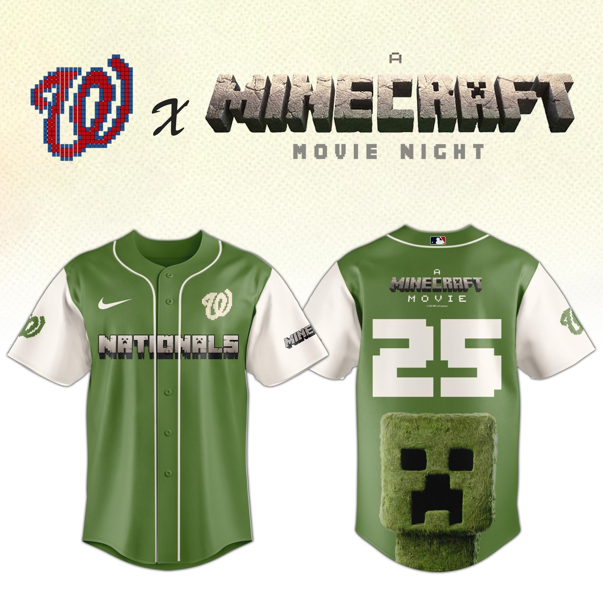 Washington Nationals MLB x A MINECRAFT MOVIE Night Jersey Fan Gifts For Baseball Lovers
