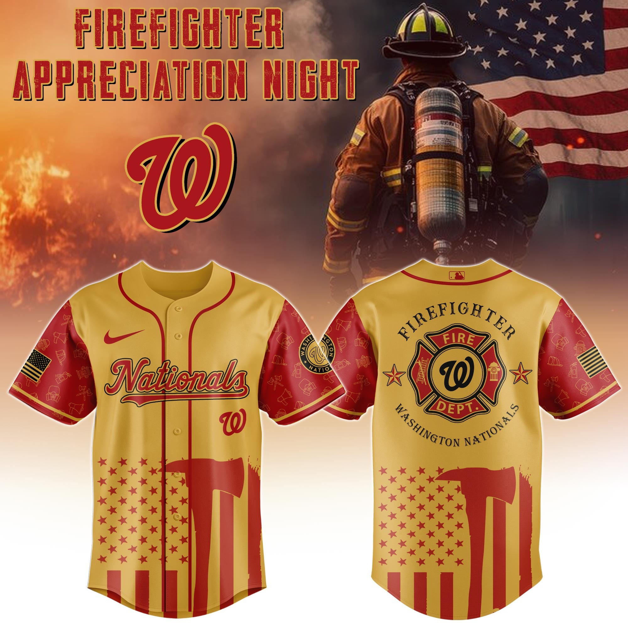 Washington Nationals MLB x Firefighter Appreciation Night Jersey 2025 Gifts For Baseball Fans