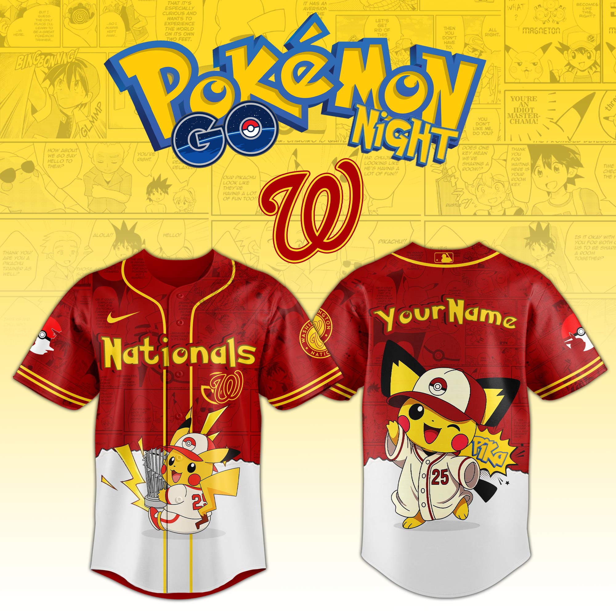 Washington Nationals MLB x PokÃ©mon GO Night Personalized Baseball Jersey For Fans
