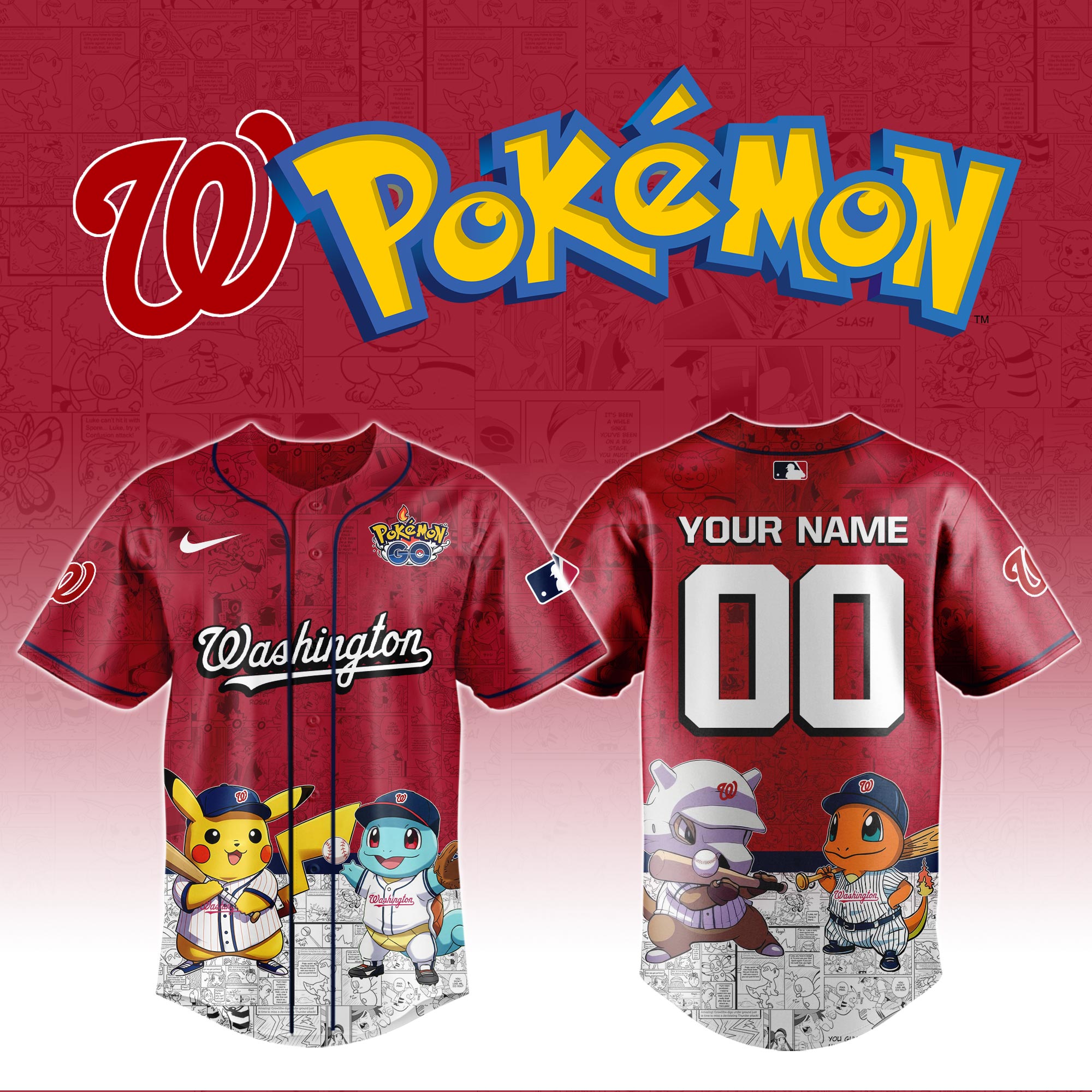 Washington Nationals MLB x PokÃ©mon Go Personalized New Baseball Jersey For Fans