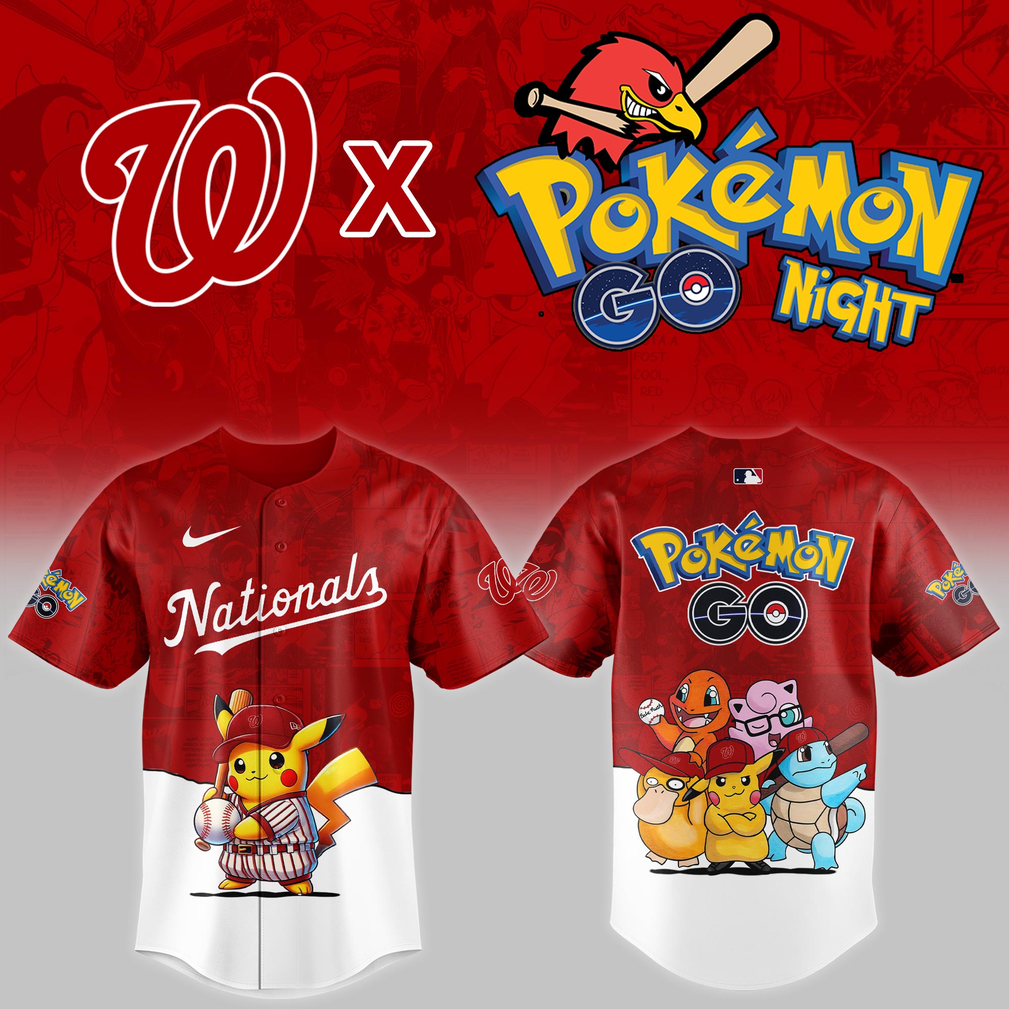 Washington Nationals MLB x Pokemon Go Night Personalized Baseball Jersey For Fan