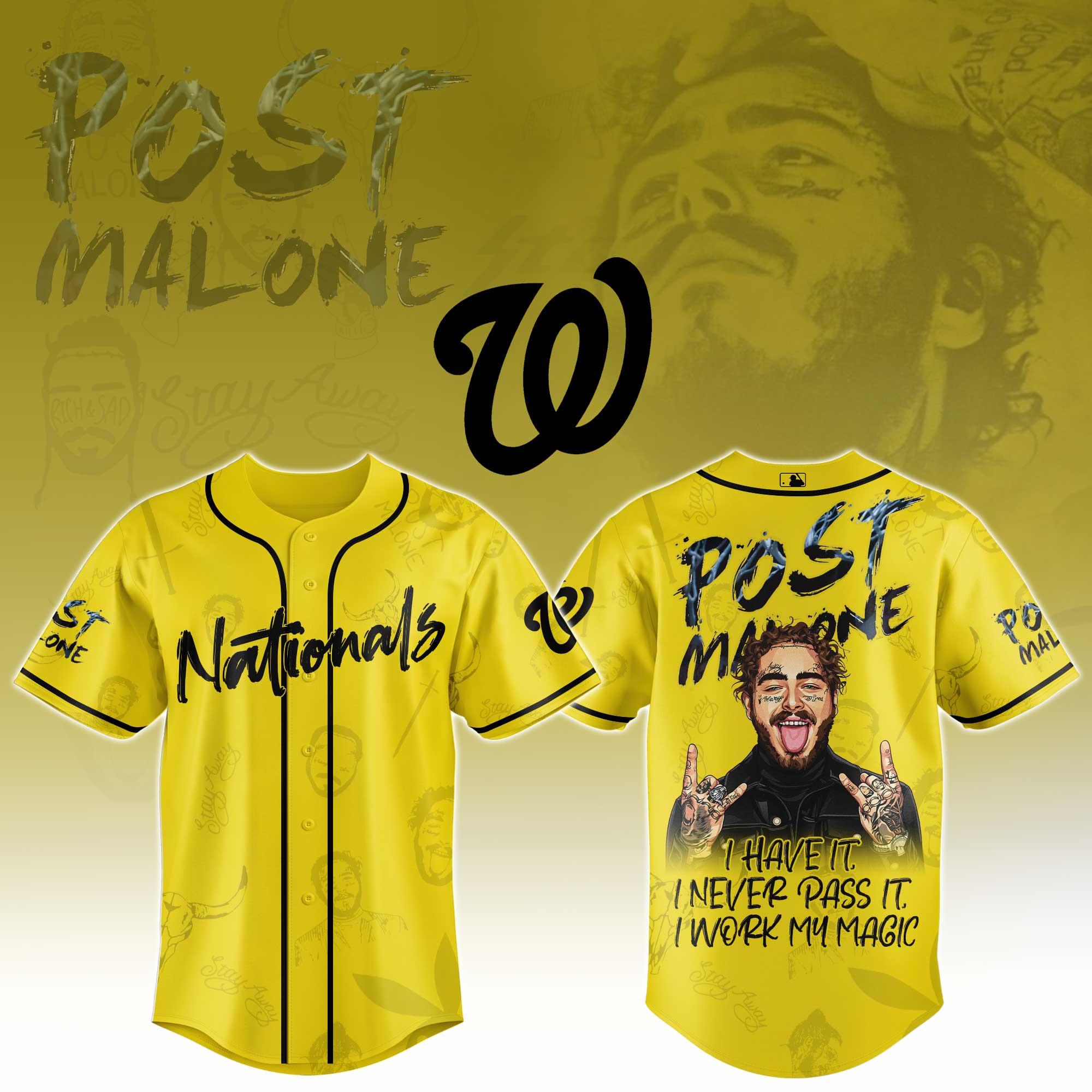 Washington Nationals MLB x Post Malone Tour Personalized Baseball Jersey For Fans