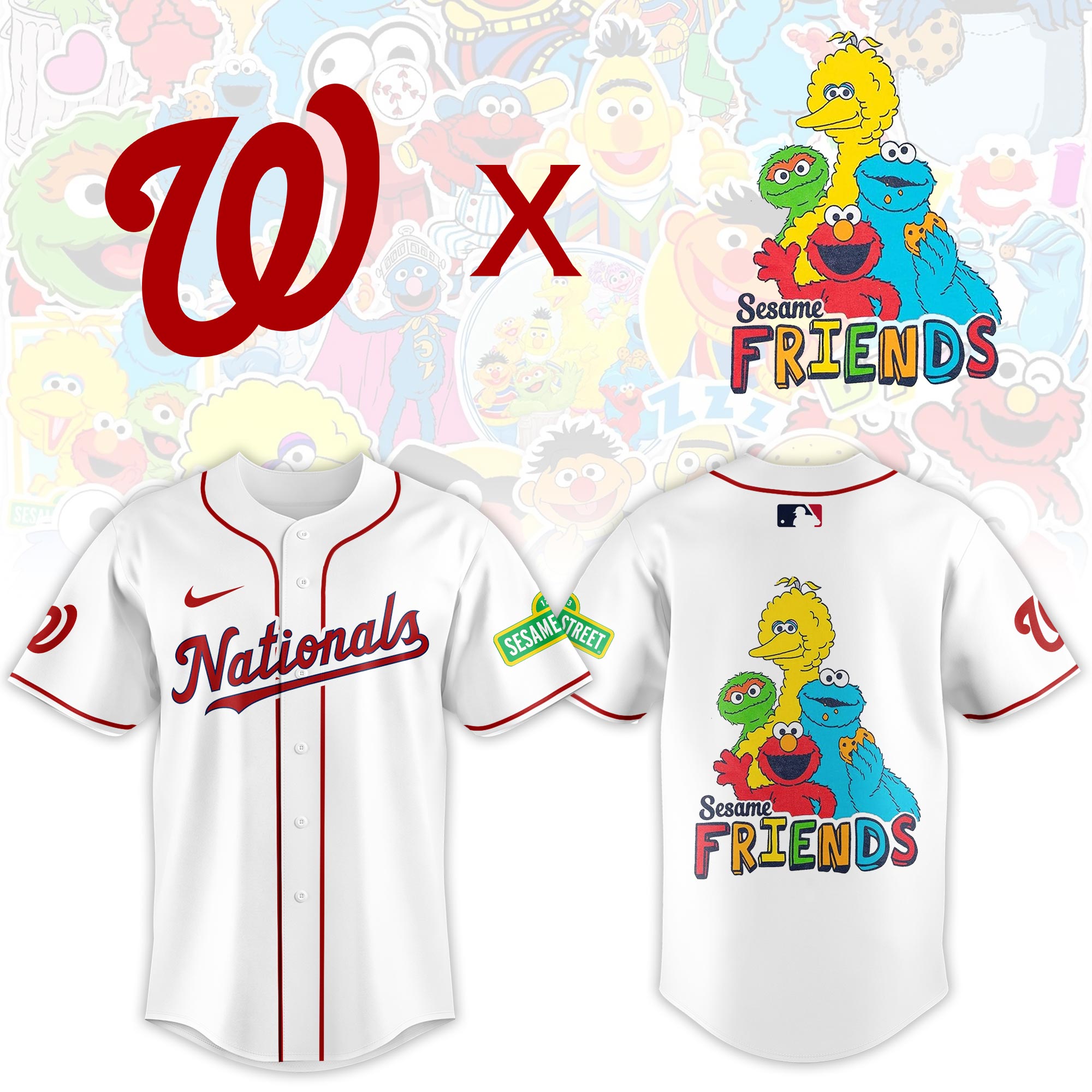 Washington Nationals MLB x Sesame Street Night Personalized Baseball Jersey For Fans