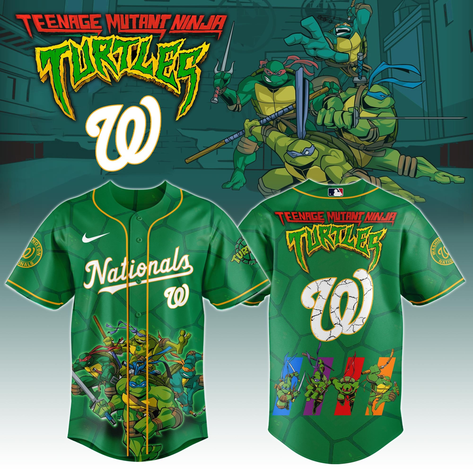 Washington Nationals X Ninja Turtles Night Game Jersey MLB Baseball Ninja Turtles Fan Gifts