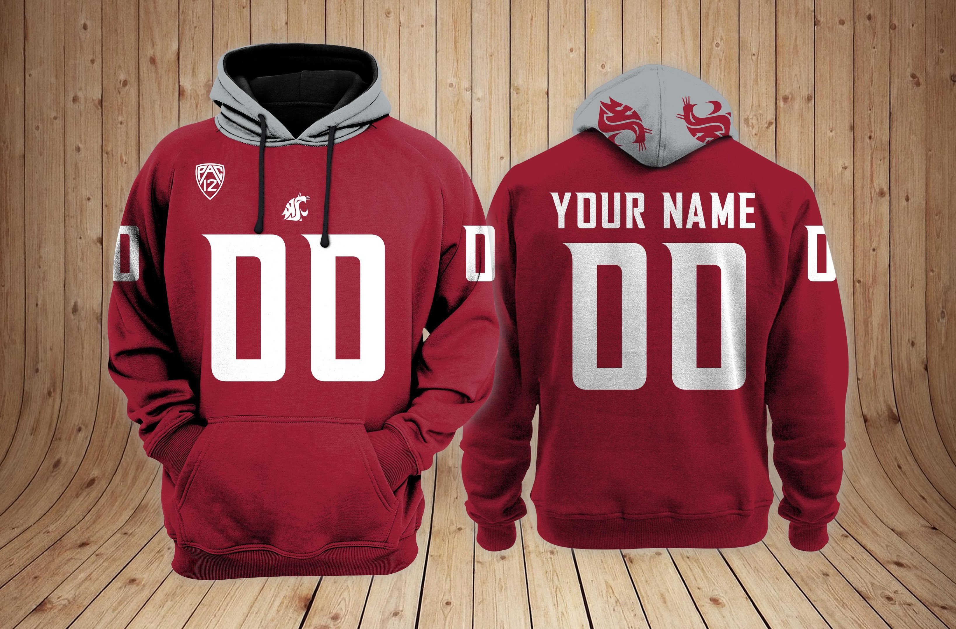 Washington State Cougars Football Custom 3D printed Sweatshirt Hoodie Zipped Hoodie