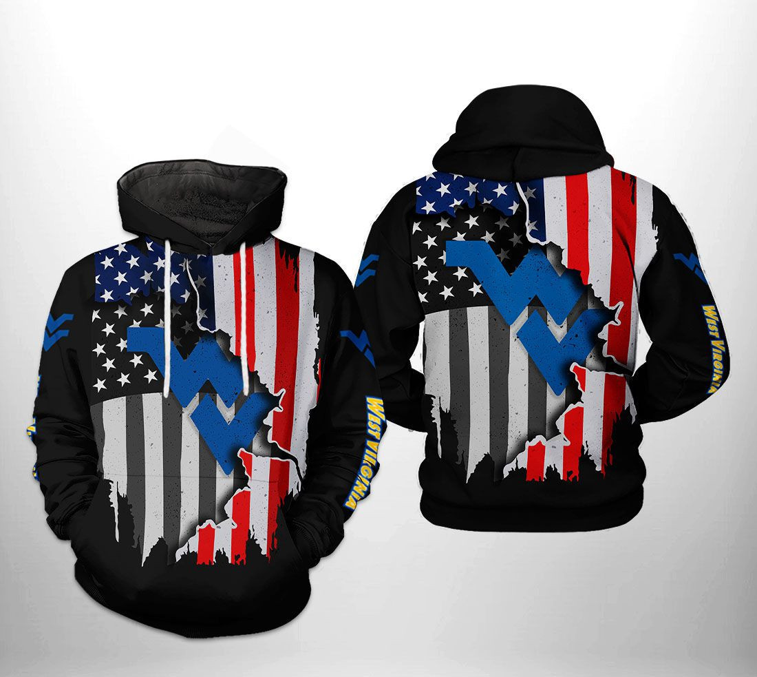 West Virginia Mountaineer NCAA US Flag Hoodie  Zip Hoodie Version 1842