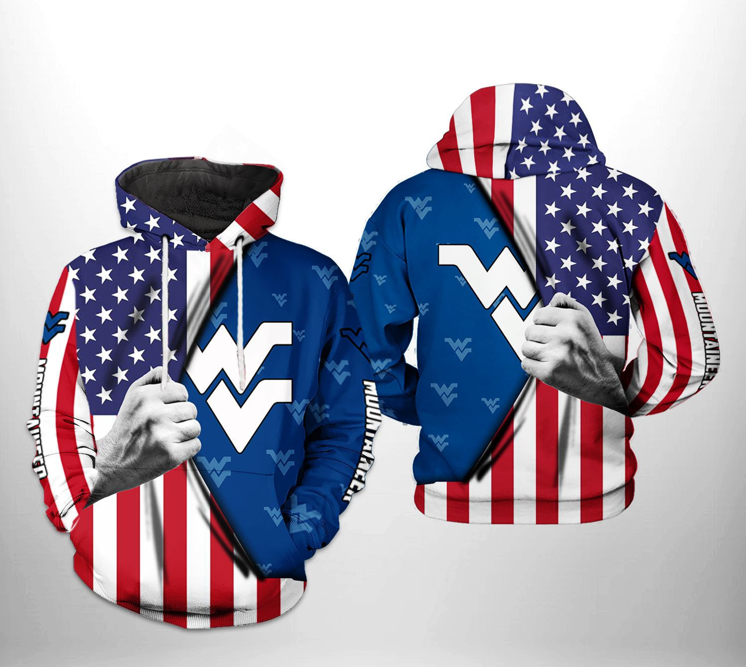 West Virginia Mountaineer NCAA US Flag Hoodie  Zip Hoodie Version 218