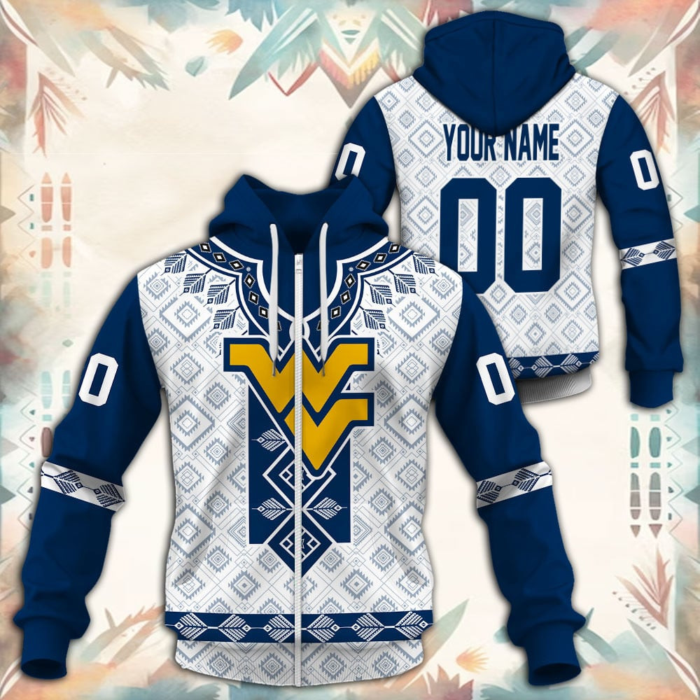 West Virginia Mountaineers Native Tribal Custom Name And Number 3D printed Sweatshirt Hoodie Zipped Hoodie