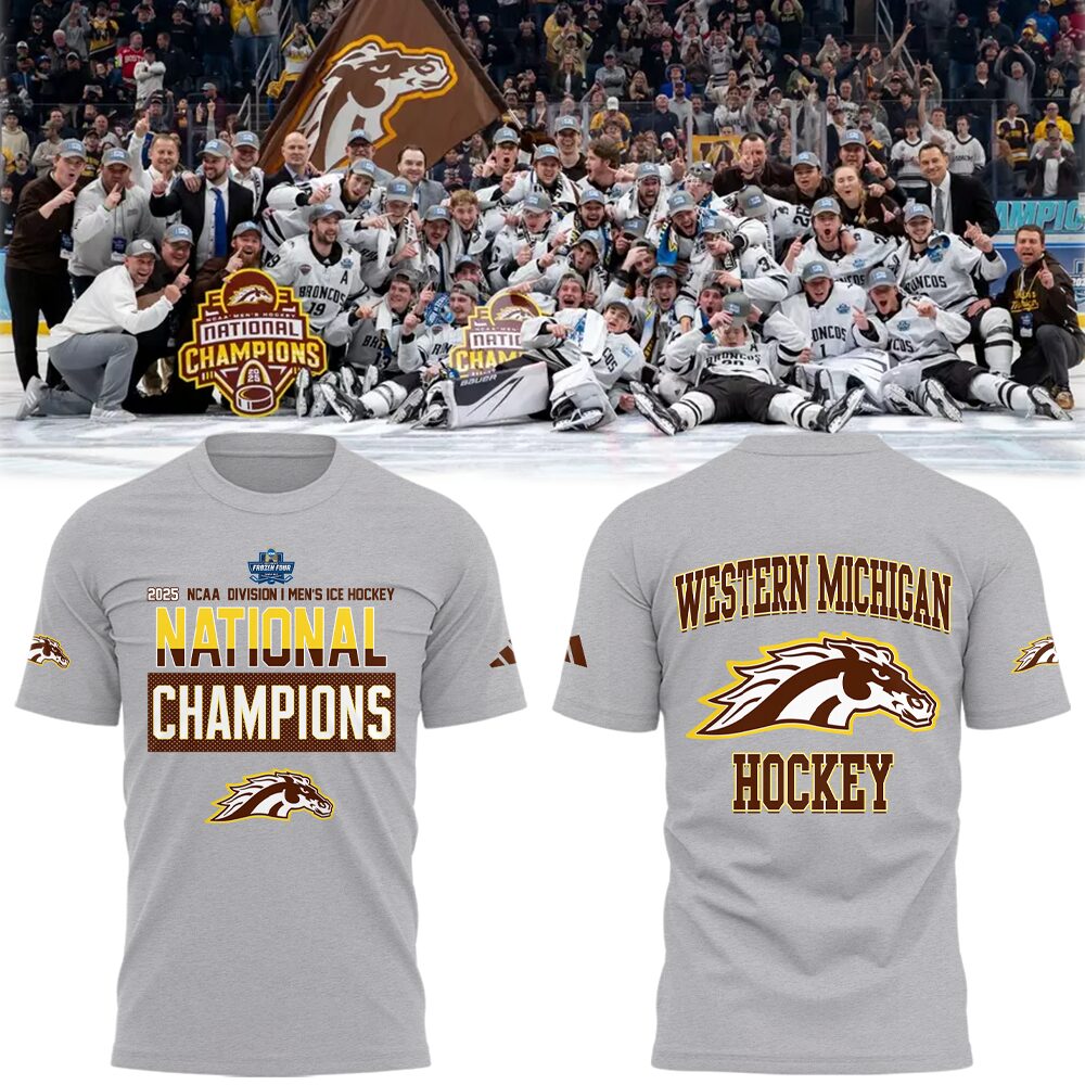 Western Michigan Broncos Champion 2025 National Mens Hockey Champions T-Shirt Best Gifts For Ice Hockey Players
