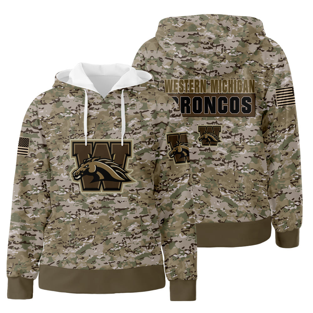 Western Michigan Broncos NCAA Camo Veteran 3D All Over Print Hoodie Zip-Up Hoodie