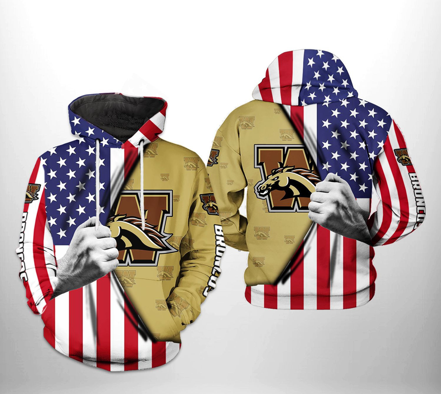 Western Michigan Broncos NCAA US Flag Hoodie  Zip Hoodie Version 608