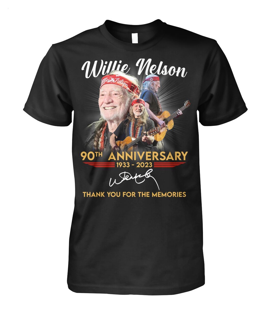 Willie Nelson 90th Anniversary 1933 - 2023 Thank You For The Memories T-Shirt