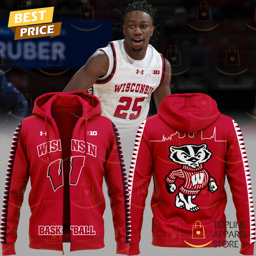 Wisconsin Badgers Basketball Design Zip Hoodie - Red