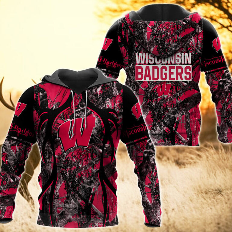 Wisconsin Badgers Camo Hunting 3D printed Sweatshirt Hoodie Zipped Hoodie