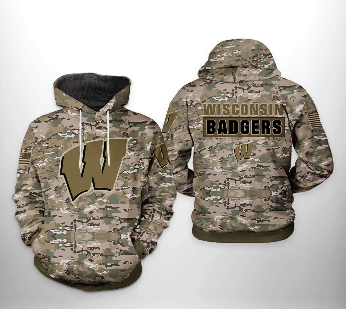 Wisconsin Badgers NCAA Camo Veteran Hoodie  Zip Hoodie