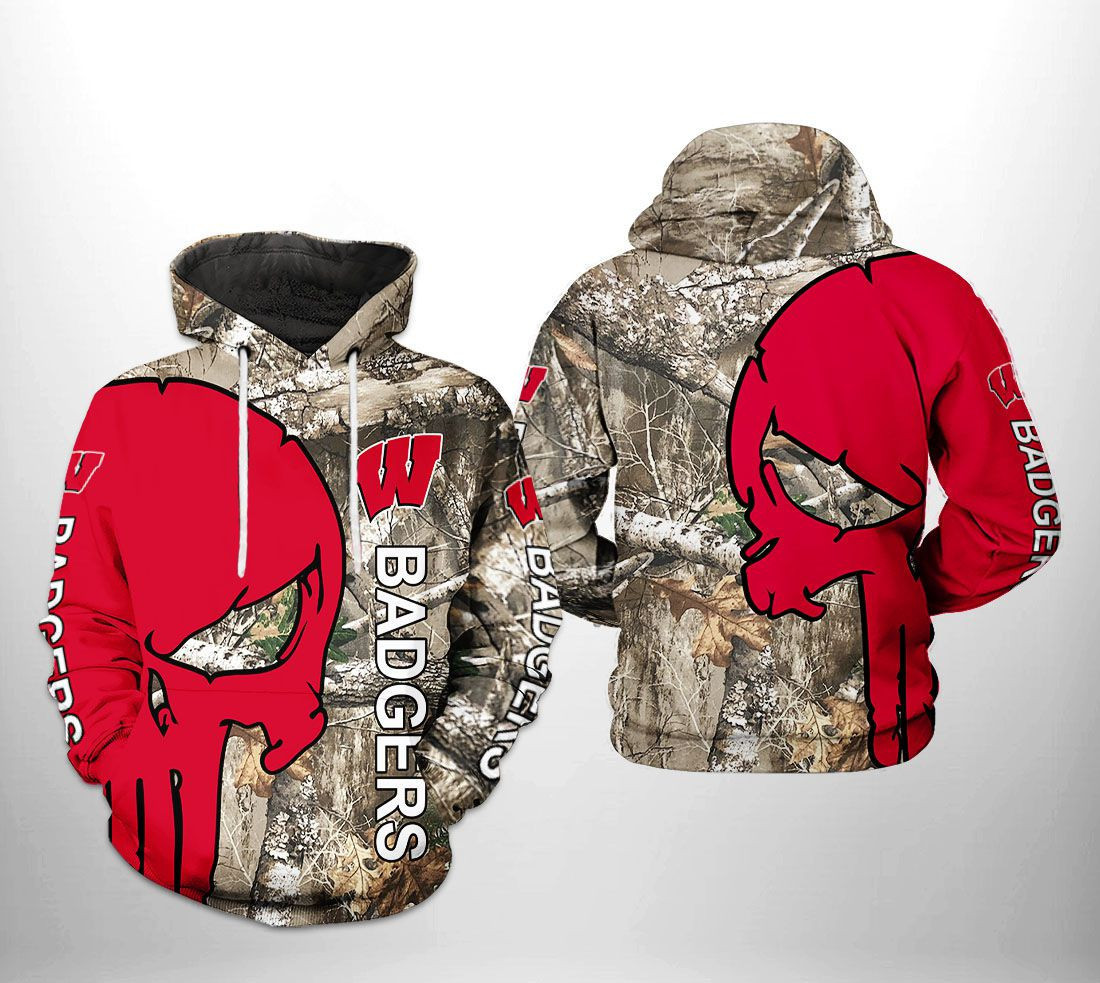 Wisconsin Badgers NCAA Camo Veteran Hunting Hoodie  Zip Hoodie