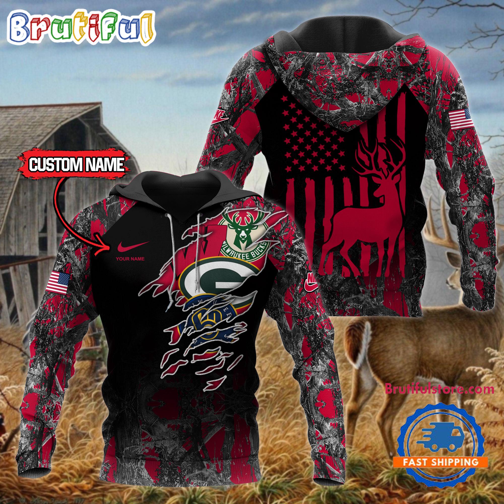 Wisconsin Sports Hunting Style Hoodie Sweatshirt TShirt