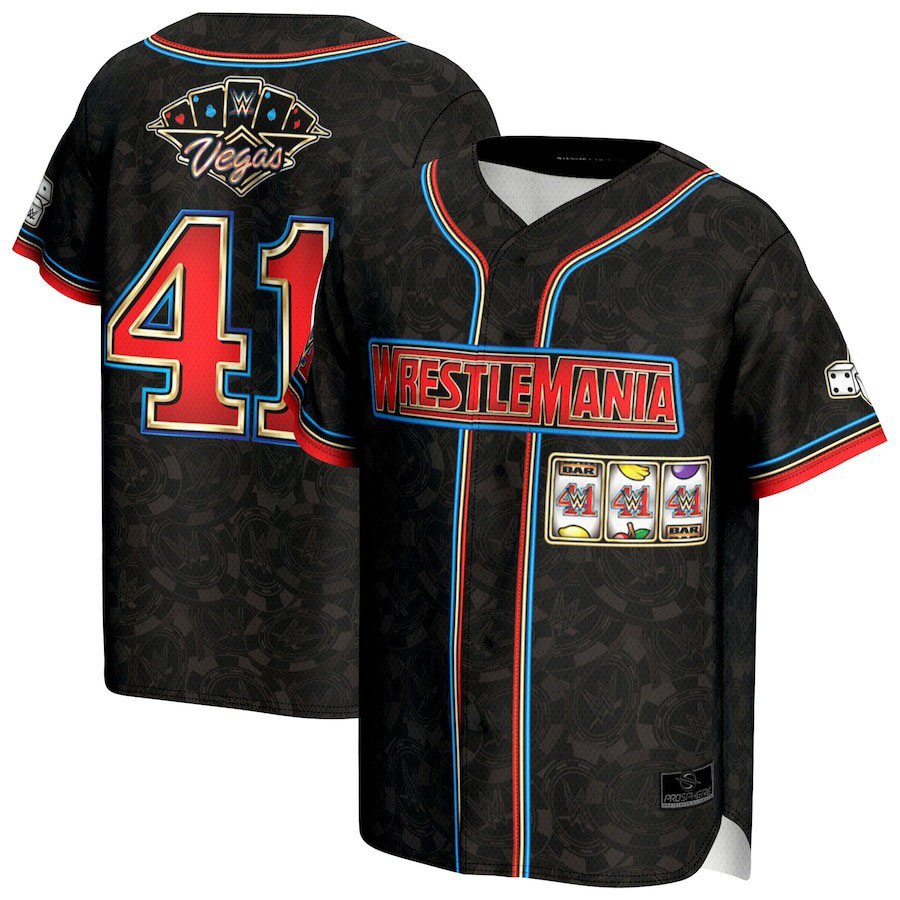WrestleMania WWE 2025 Jersey ProSphere Black WrestleMania 41 Casino Baseball Jersey