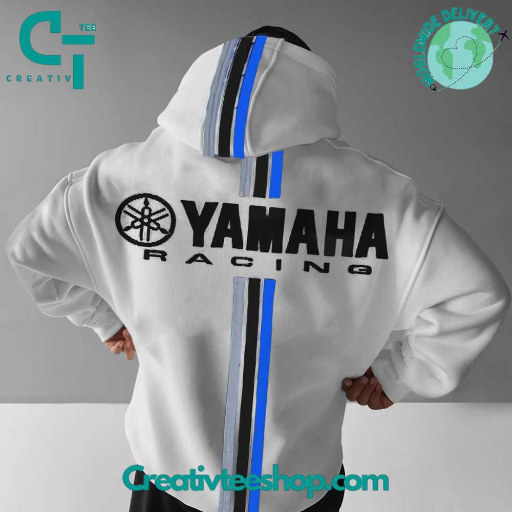 Yamaha Racing Casual Loose Street Lettering White Hoodie