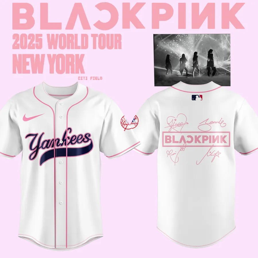 Yankees x BLACKPINK Baseball Jersey 2025 White Presents For Baseball Fans