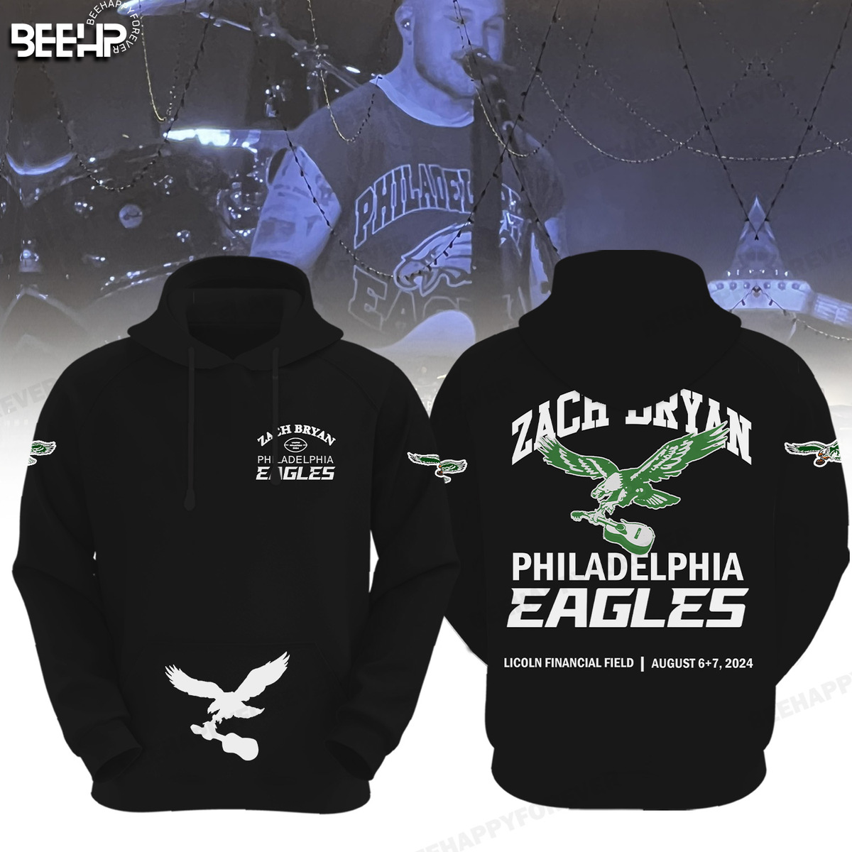 Zach Bryan Philadelphia Eagles NFL Football Team Black Hoodie Gift For Sport Music Fans