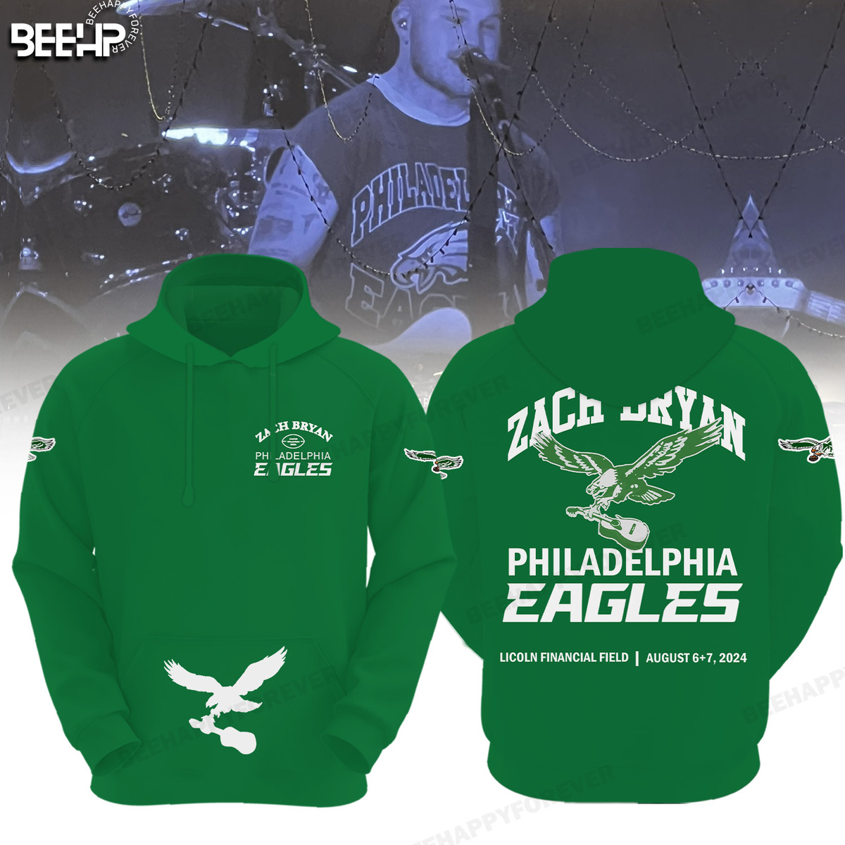 Zach Bryan Philadelphia Eagles NFL Football Team Green Hoodie