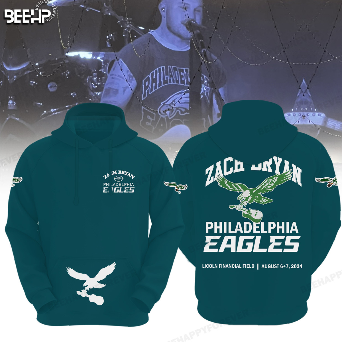 Zach Bryan Philadelphia Eagles NFL Football Team Midnight Green Hoodie